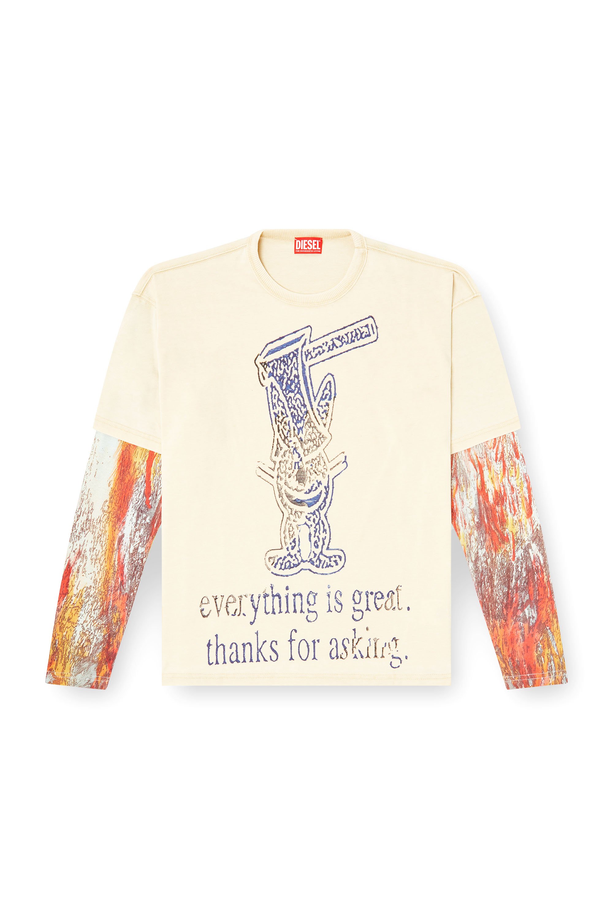 Diesel - T-BOXT-DB-LS-RIB-T1, Man's Long-sleeve T-shirt with layered effect in Beige - 3
